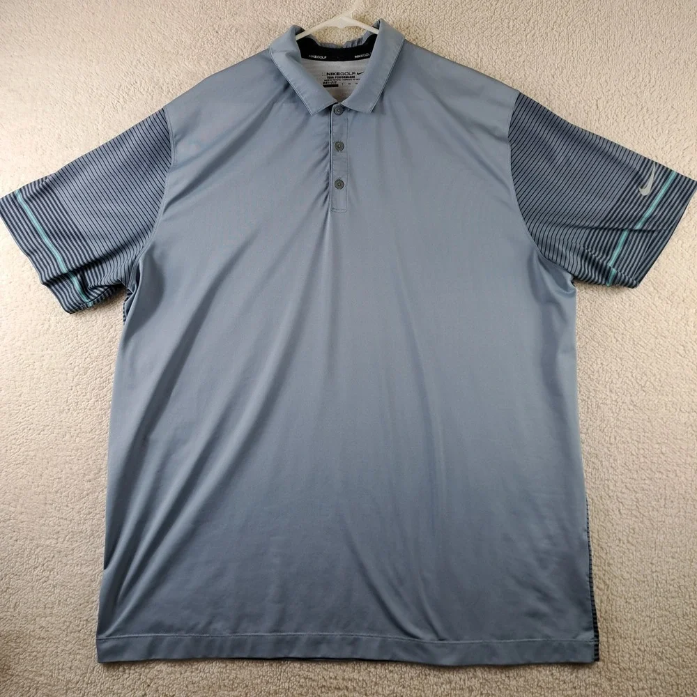 Nike Golf Tour‎ Performance Dri-Fit Polo Shirt Men's XXL Blue Gray Striped Short